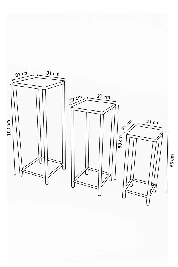 Modern 3'lü Metal Ayaklı Saksılık Dekoratif Çiçeklik Çok Amaçlı Yan Sehpa